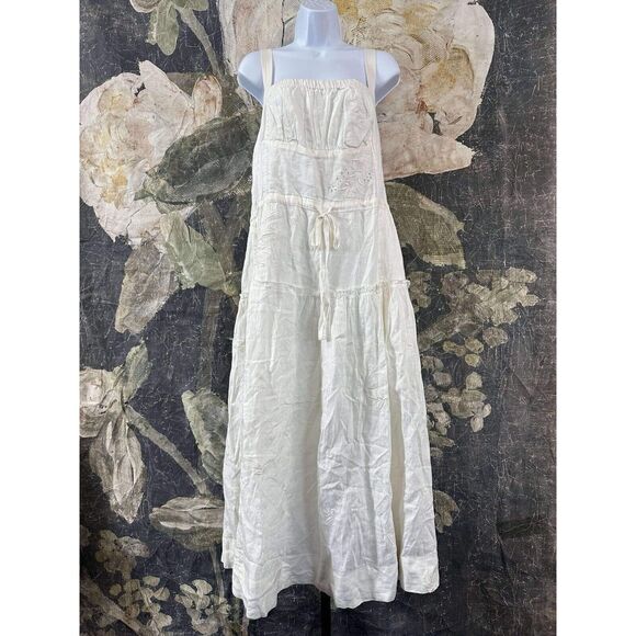 New Anthropologie Square-Neck Linen Midi Dress Size Large - Picture 13 of 14